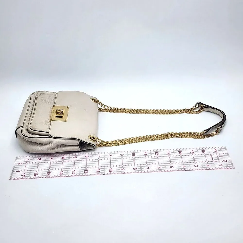 Michael Kors Sloan Leather Convertible Crossbody Shoulder Bag Gold Chain Ivory
